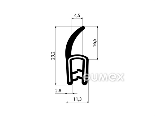 Silikonprofil U-PIRELI mit Metallverstärkung mit Flagge 3787, 60°ShA, -60°C/+200°C, schwarz, 